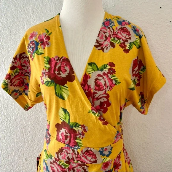Matilda Jane Alana Jersey Knit Floral Maxi Wrap Dress Mustard Women's Small - Picture 6 of 12